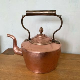 Large Vintage Antique Georgian Copper Fireplace Kettle With Swan Neck