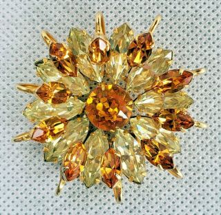 Sherman Signed Vintage Dimensional Brooch With Citrine And Honey Yellow Crystals