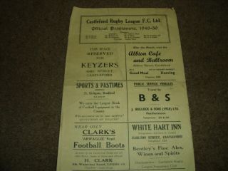 Rare Vintage Castleford V Leeds Rugby League Programme 10th April 1950