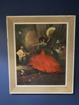 Famous Mid Century Vintage Framed Print ‘spanish Dance’ 1960’s Juan Giralt Lerin
