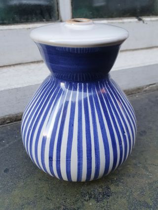 Vintage Rye East Sussex Studio Pottery Hand Painted Blue Stripe Lamp Base