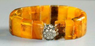 Vintage Natural Baltic Amber Panel Bracelet With Silver Flower Spacer.  34.  2 Gram