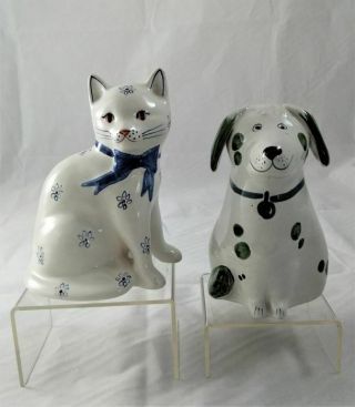 Rye Pottery Figurines Cobalt Cat And Dog Vintage Collectable Decorative