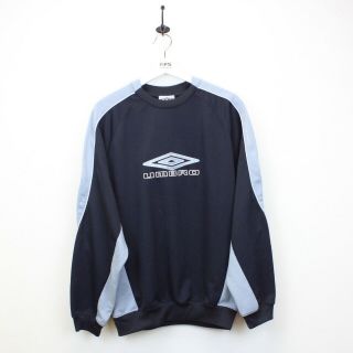 Vintage Umbro 00s Sweatshirt Big Logo Embroidered Jumper Navy Blue | Medium