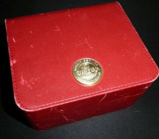Vintage Omega Red Leather Watch Box With Omega Seal / Tag / Badge / Emblem