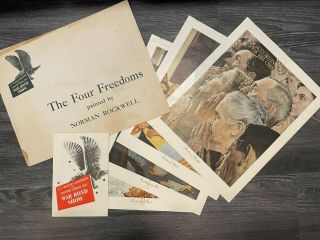 Norman Rockwell " Four Freedom " Prints (4) / 1944 War Bond Show W/booklet & Env.