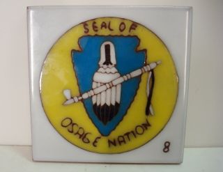 Osage Nation Seal Sun Tile Hand Painted Mcvey Nm Indian Peace Pipe Arrowhead Vtg
