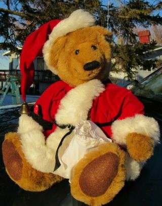 Vintage Teddy Bear Red Santa Hat Christmas Doll Tag Artist Annette Funicello 16 "