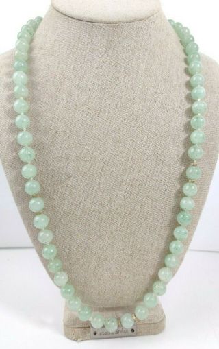Vintage Light Green Round Apple Jade Jadeite Beads Gemstone 10mm Necklace 26 "