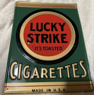Vintage Lucky Strike Cigarettes Metal Embossed Sign 13” X 10” Made In U.  S.  A.