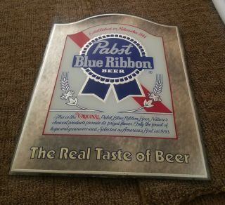 Vintage 1981 Pabst Blue Ribbon The Real Taste Of Beer Mirror Advertising Sign.