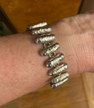 Vintage 925 Sterling Silver Mexico Link Bracelet 7 3/4 Inches Long