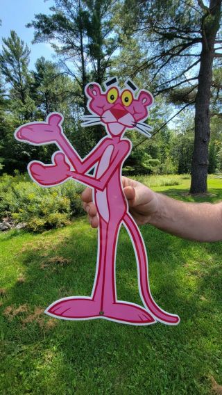 Vintage The Pink Panther Cartoon Porcelain Heavy Metal Sign Die - Cut