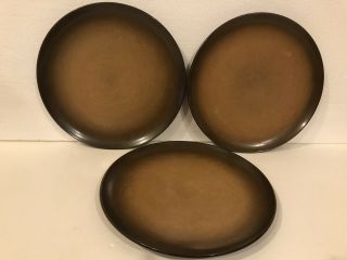 3 Edith Heath Pottery Ceramics 10⅞ " Coupe Dinner Plates Brownstone Vintage Mcm