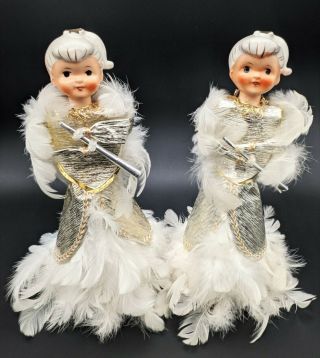 Vintage Holt Howard Porcelain Head Christmas Angel Tree Topper Tinsel Feathers