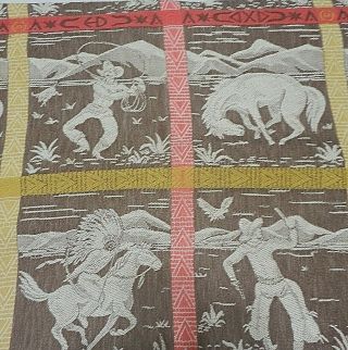 Vintage Cannon Woven Blanket Throw Cowboys Horses Western 1950s Prop