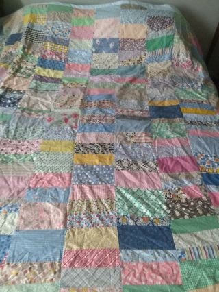 Vintage Estate Find Feed Sack Fabric Quilt Patchwork 78 " X 78 "