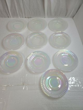 Vintage Federal Glass White Moon Glow Iridescent 5 - 3/4 " Saucer / Plates 10