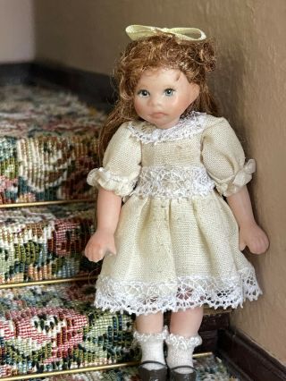 Vintage Miniature Dollhouse Doll Artisan Porcelain Little Young Girl Auburn Ooak