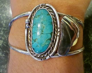 Vintage Navajo Handmade Turquoise & Sterling Silver Cuff Bracelet - 6.  25 " - 12.  3 G -