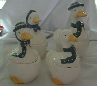 4 Vintage Ceramic Duck / Goose Family Canister Set