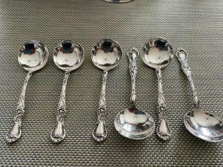 Vintage Set Of 6 1835 R Wallace Floral Bouillon Spoons Silver Plate No Monogram