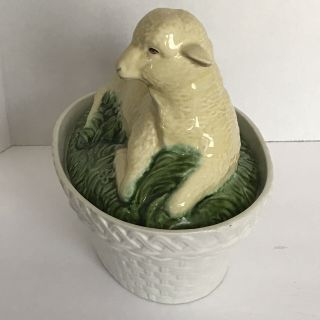 Vintage Olfaire Rare White Lamb On Basket Covered Dish Tureen Portugal ...