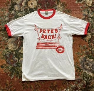 Rare Vintage Cincinnati Reds Pete Rose “pete’s Back” Shirt Sz Xl Mlb Vtg Ringer