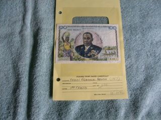 1957 French Equatorial Africa 100 Francs Bank Note Vintage Foreign Currency