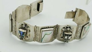 Vintage Taxco Mexico Sterling Silver 925 Abalone Aztec Warrior Bracelet