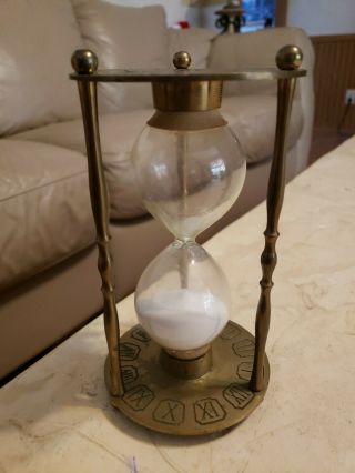 Vintage Brass Hourglass Engraved Roman Numerals Zodiac Sand Timer 9 " Tall