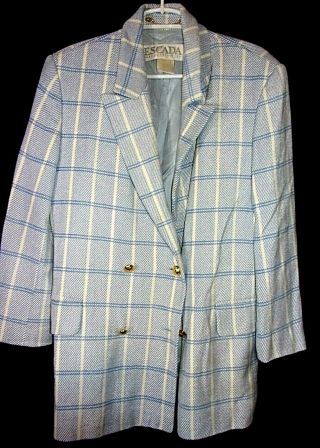 Escada Vintage Long Blazer In Blue/white Double - Breasted M/l Vnc