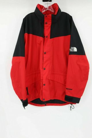 Vintage The North Face Mens L Hydroseal Full Zip Jacket Hide Away Hood Red Black
