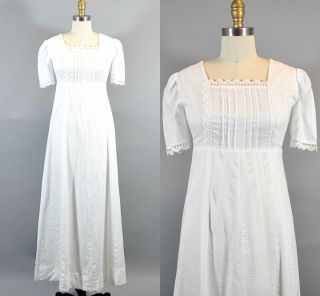 Vtg Penneys Hawaii White Dress Maxi Short Sleeves Lace Size Xs
