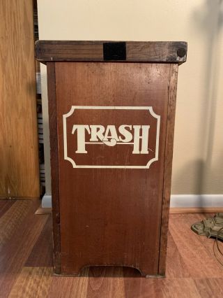 Vintage Kitchen Tall Wood Garbage Trash Can 1970 