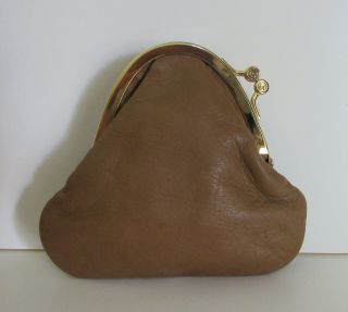 Vintage Gucci Soft Brown Leather Kisslock Coin Purse Made In Italy