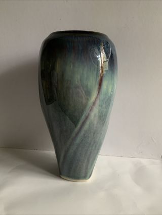 Bill Campbell Pottery Vase - 9” Blue Series Twist Vintage Ceramic Signed Wow