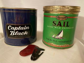 Vintage Sail / Captain Black Pipe Tobacco Tins,  Pipe Cleaner
