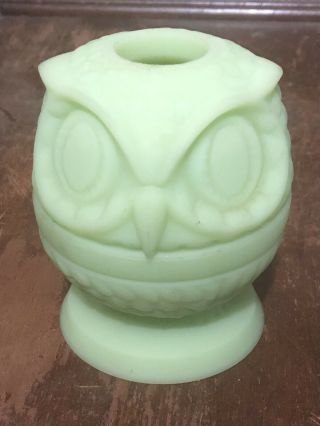 Vintage Fenton Glass Lime Green Satin Two Piece Owl Fairy Lamp Light W/sticker