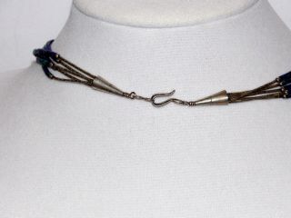 Vintage Navajo Liquid Sterling Silver 5 Strand Bead Necklace Azurite Pendant 15” 3