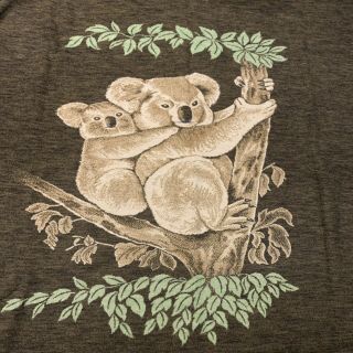Vintage Acryl Velours Koala Bears Blanket Brown Green Beige 88x76 Inch Usa Made
