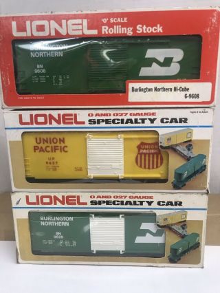 Lionel 9608 9627 9628 Hi Cube Boxcars Boxes.  All In