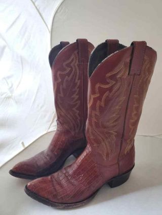 Vintage Justin Men’s 8 D Cognac Alligator Skin Cowboy Boot Style Y6789