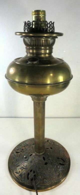 Antique Victorian Brass Oil Lamp Converted To Electric 860