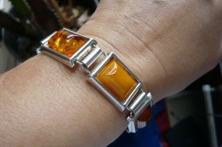 Vintage Baltic And Butterscotch Amber And Silver Bracelet