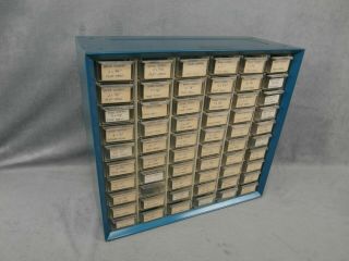 Vintage Akro Mils 60 Drawer Blue Metal Cabinet Storage Wall Organizer 16 X 15