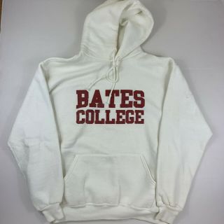 Vtg 80s Bates College Hoodie Sweatshirt Size Large Russel Athletic Maine White
