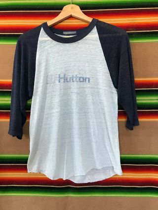 Vintage Paper Thin Ef Hutton Baseball Shirt.  Blue / White.  Extra Small / Small