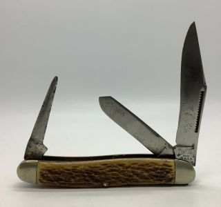 Vintage Pal Cutlery Co.  3 - Blade Folding Pocket Knife Bone Handles Made In Usa