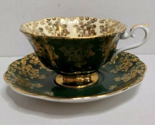 Vintage Royal Albert Empress Series Green & Gold Filigree Cup & Saucer Goldroses